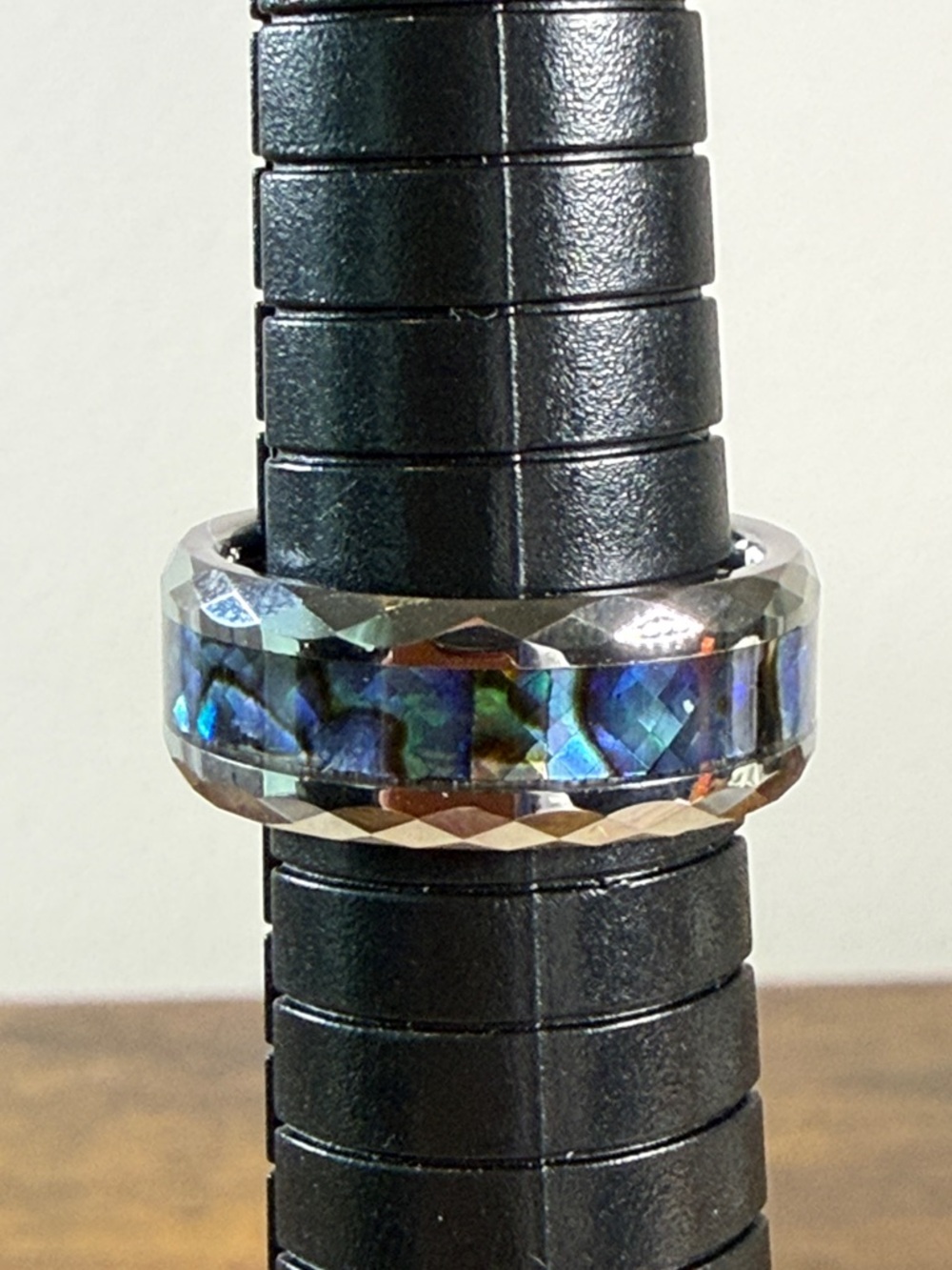Tungsten Ring with Blue-Green Abalone Inlay, Size 7.75” - Picture 5 of 6